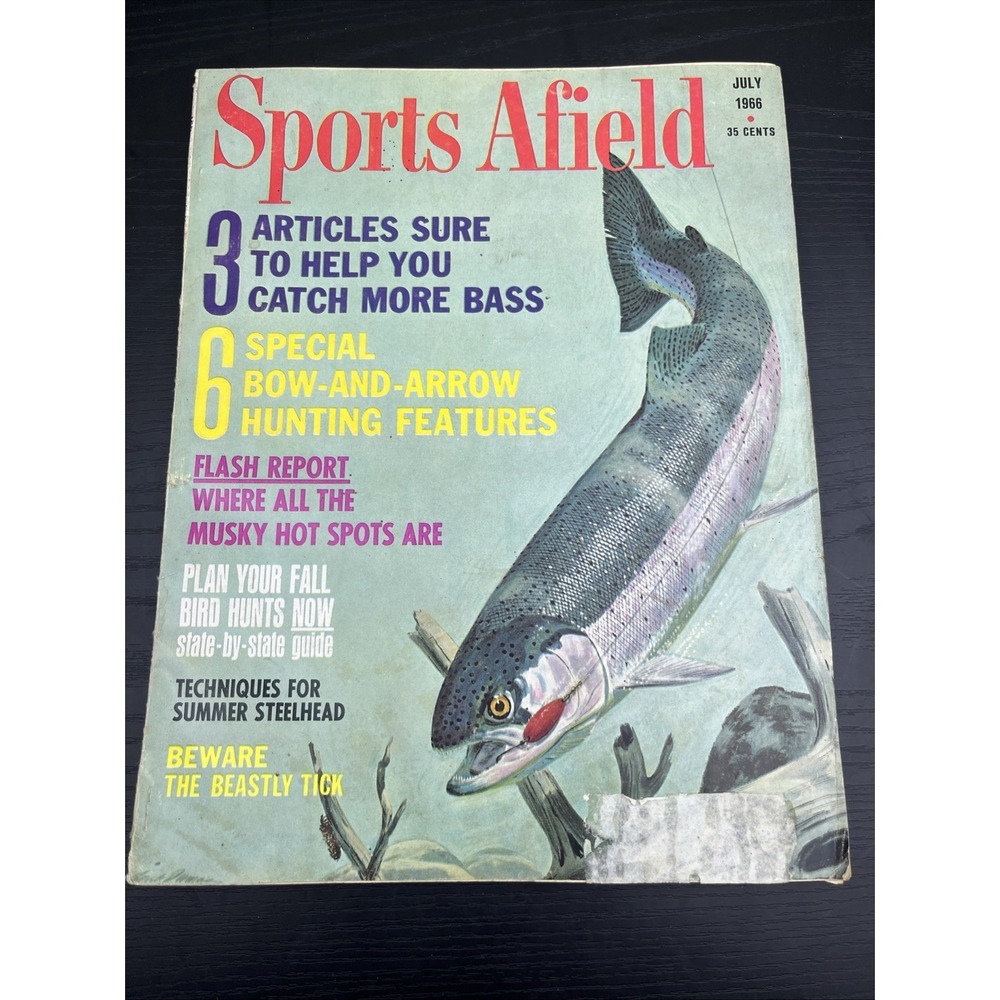 Sports Afield July 1966 Catch More Bass Fishing Cover Vintage Magazine